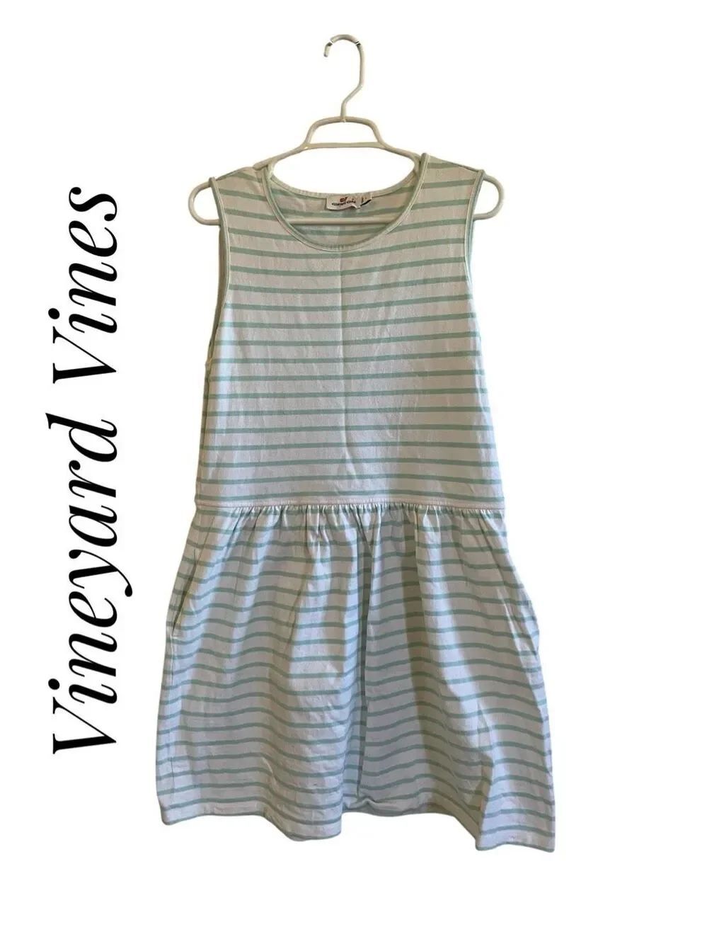 Vineyard Vines Large Summer Cotton Dress White Baby Blue Stripe